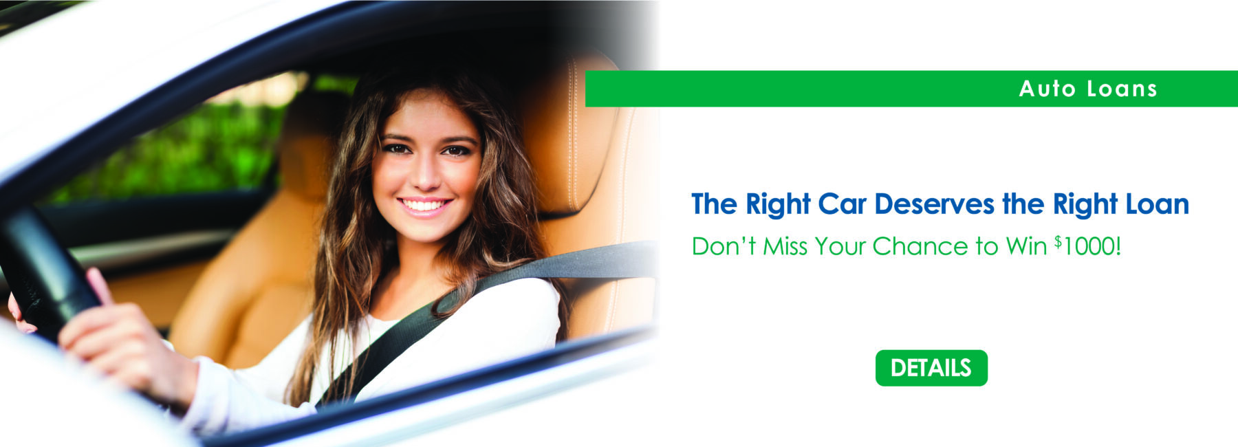 young lady sitting in new car smiling