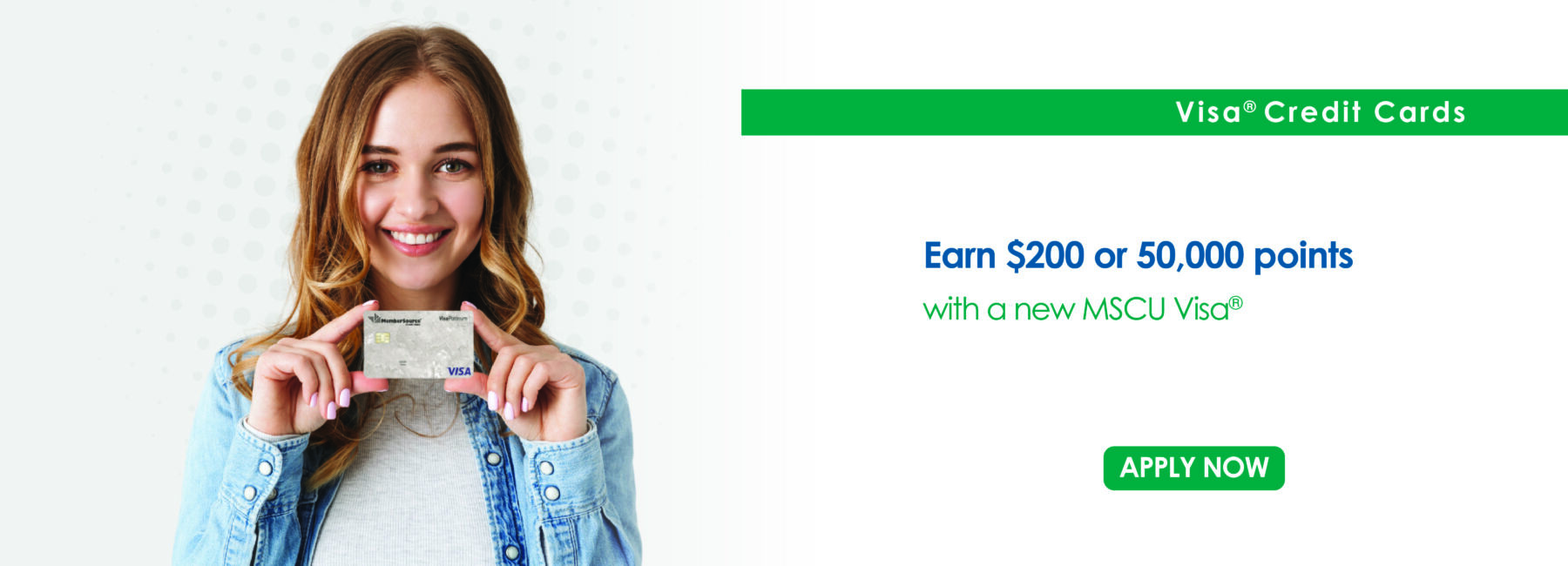 smiling young lady holding mscu platinum credit card